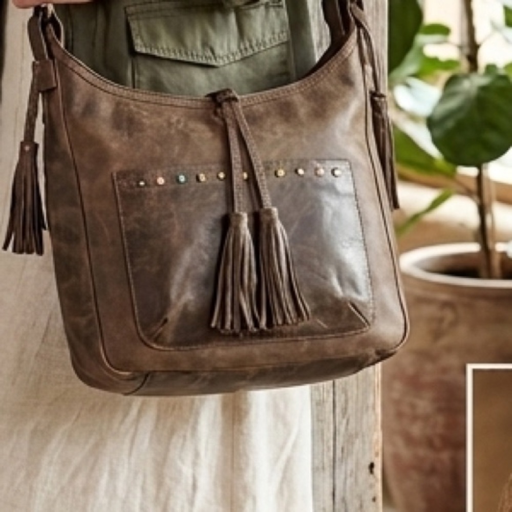 Diba‎ True  Leather Tassel Studded Hobo Shoulder Bag